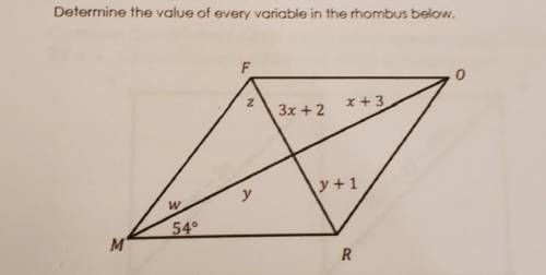Determine the value of every variable in the rhombus​