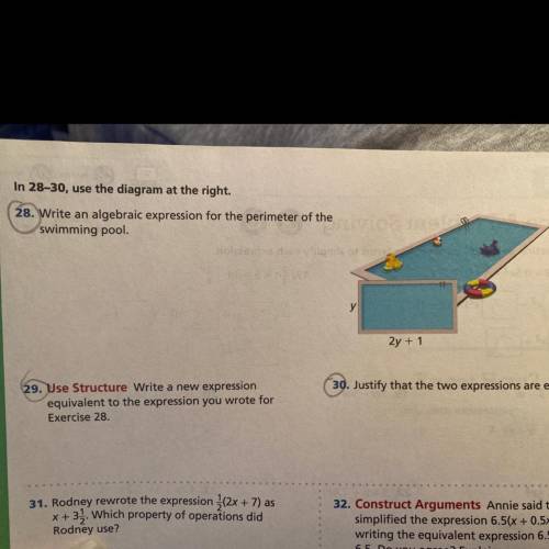 28. Write an
algebraic expression for the perimeter of the
swimming pool.