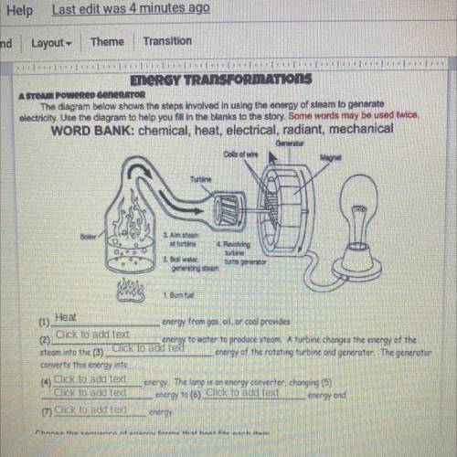 ENERGY TRANSFORMATIONS

A STEAM POWERED GENERATOR
The diagram below shows the steps involved in us