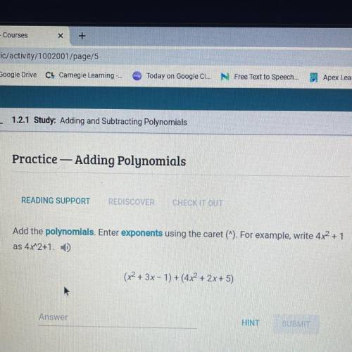 Add the polynomials. (x^2+3x-1)+(4x^2+2x+5)