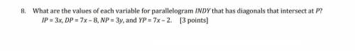 What are the values of each variable for parallelogram INDY. (WILL GIVE GOOD REVIEW AND BRAINLIEST