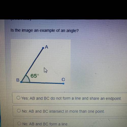Is the image an example of an angle?

Yes: AB and BC do not form a line and share an endpoint.
No: