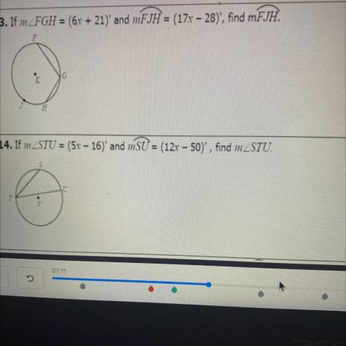 If m_FGH = (6x + 21)' and mFJH = (17x - 28)', find mFJH.
IG