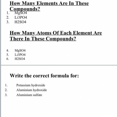 Chemistry homework about elements and compounds.