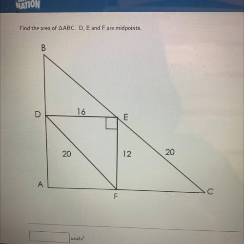 Find the area of Triangle ABC, D, E and F are midpoints.
