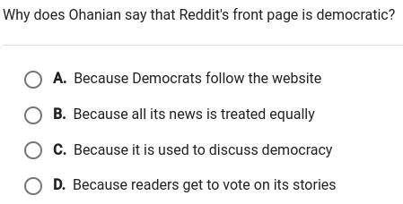 Why does ohanian say that reddits front page is democratic pls help