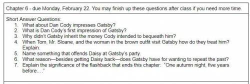Short Answer Questions: Great Gatsby Chapter 6