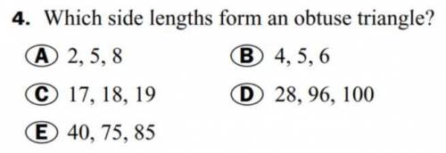 Which Side lengths form an obtuse angle