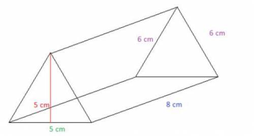 What is the total surface area of the triangular prism shown?

 Select one:
161 square centimeters
