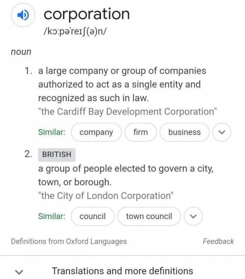 Define corporation. 
this is another question I have todo but I need help plss