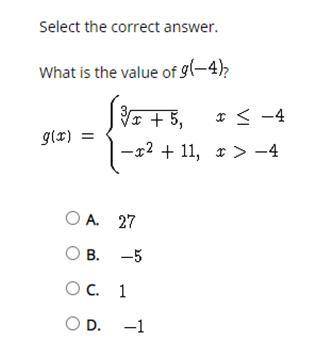 Select the correct answer.
What is the value of g(-4)?