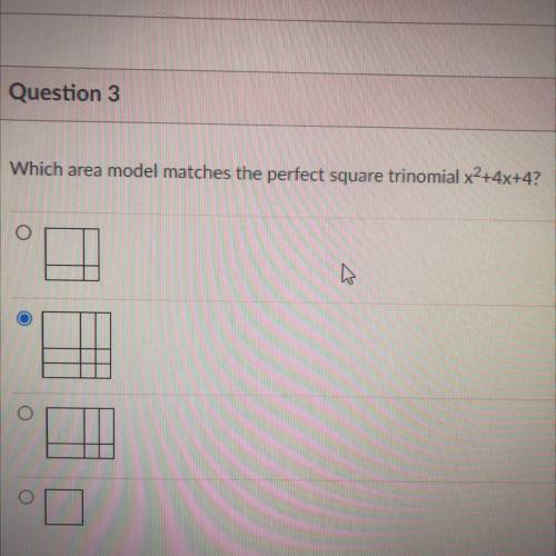 Please Help It’s a lot of my grade Which area model matches the perfect square trinomial x2+4x+4?