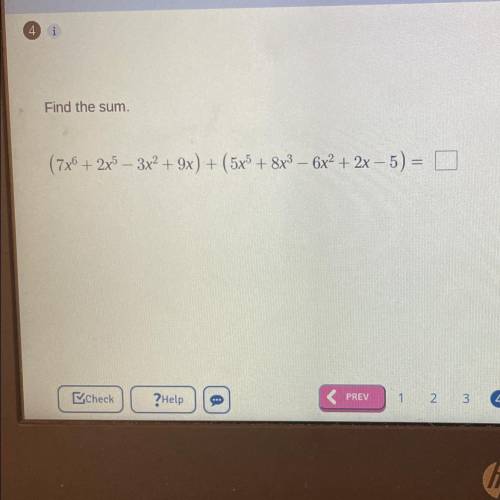 Find the sum
(7x^6 + 2x^5 – 3x^2 + 9x) + (5x*5 + 8x^3 – 6x² + 2x - 5) =