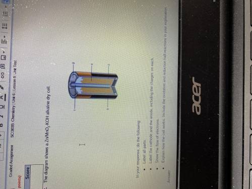 The diagram shows a Zn/MnO2-KOH alkaline dry cell. In your response, do the following: label all pa