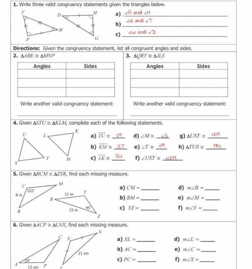 Unit 4 congruent triangles homework 4 page 1 please help