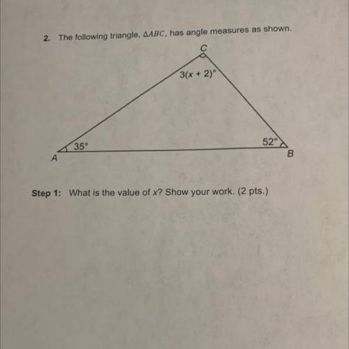 Help me please

Step 1 what is the value of x? Show your work
Step 2 what is the measure of angle