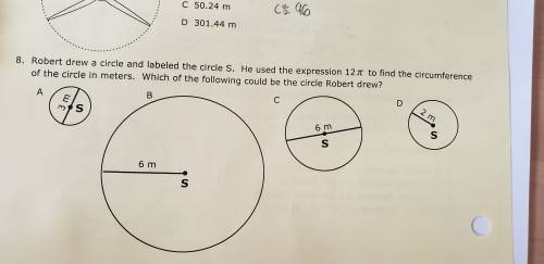 Robert drew a circle and labeled the circle s. He used the expression 12pi to find the circumferenc