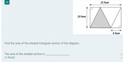 Find the area of the shaded triangular section of the diagram.

The area of the shaded section is
