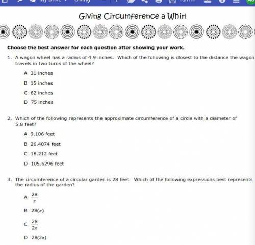 I need help with this paper called Giving Circumference a Whirl for math.