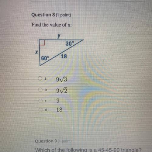 Find the value of x:
у
30°
60°
18