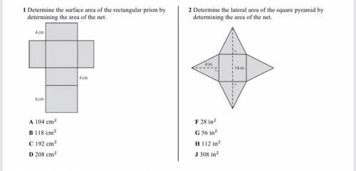 determine the surface and lateral area of the rectangular and square pyramid by determining the are