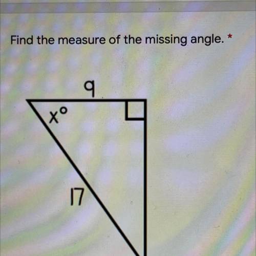 Find the measure of the missing angle 
(Picture)
