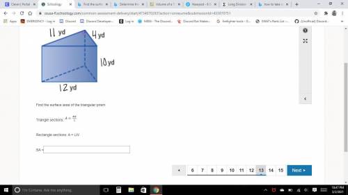 Find the surface area of the triangular prism

Triangle sections: A BH\2
Rectangle sections: A = L