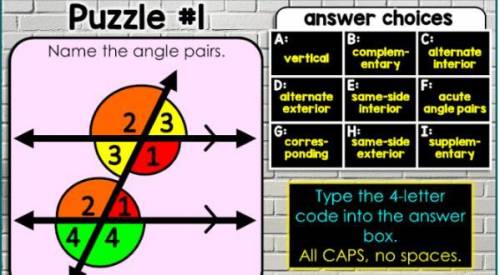 Can you name the angle pairs and type the correct code? Please remember to type in ALL CAPS with no