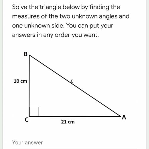 Solve the triangle below by finding the measures of the two unknown angles and the unknown side. yo