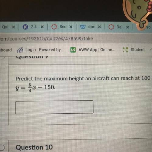 Predict the maximum height an aircraft can reach at 180 knots if your prediction equation
