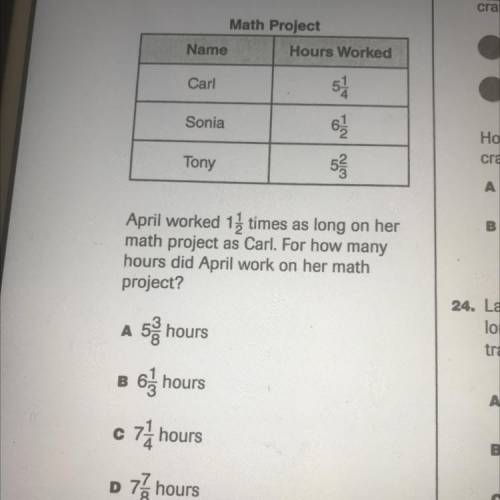 April worked 1 1/2 times as long on her math project as Carl. For how many hours did April work on