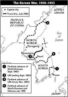 Look at the map and answer the following question.

 Based on the map of the Korean War, which of