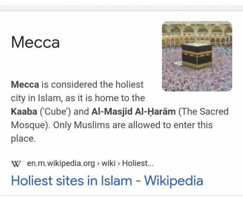 What is the name of the holiest city of Islam?

Muslim
Mecca
Medina
Kaaba
Hijrah