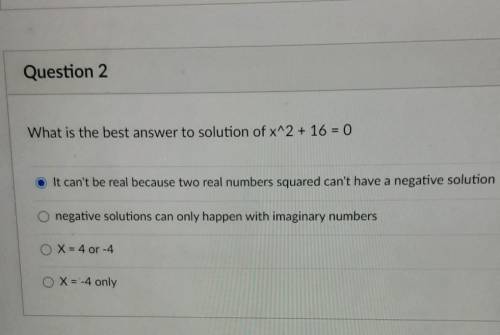 What is the best answer to solution of x^2 + 16 = 0?​