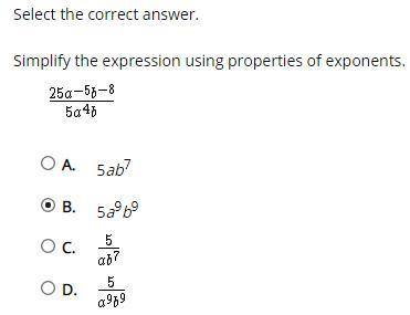 20 POINTS

Select the correct answer.Simplify the expression using properties of exponents.
