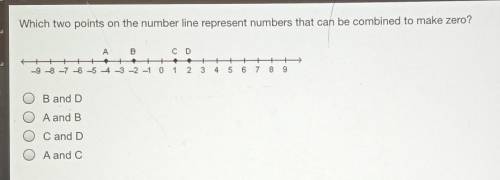 Which two points on the number line represent numbers that can be combined to make zero?​