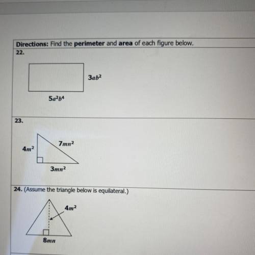 I need to know perimeter and area for each of the problems please