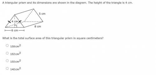 A triangular prism and its dimensions are shown in the diagram. The height of the triangle is 4 cm.