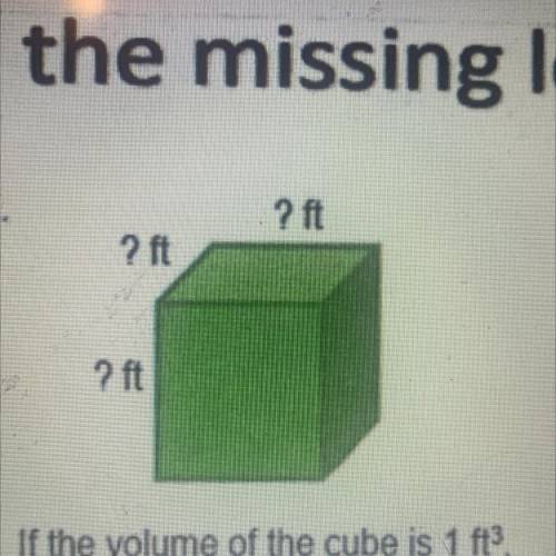 ? ft
? ft
? ft
If the volume of the cube is 1 ft3
Find the missing length