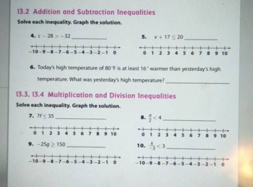 13.2 Addition and Subtraction Inequalities Solve each inequality. Graph the solution. 4. C - 28 -32