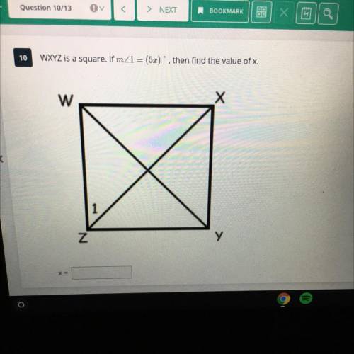 WXYZ is a square. If mZ1 = (5x), then find the value of x.
Need help ASAP