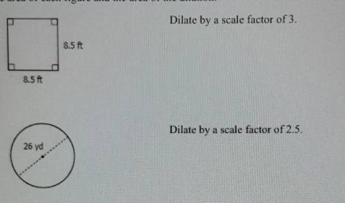 Please help me dilate and finding the area of each figure for geometry.​