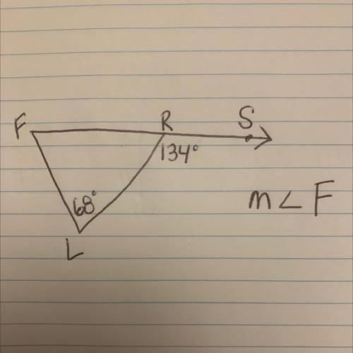 What is the angle of F?
R 134 degrees
L 68 degrees