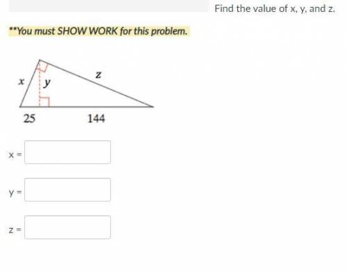 Find the value of x, y, and z.
