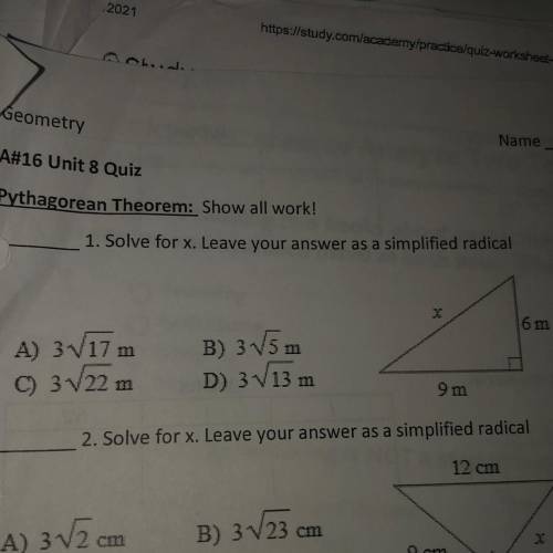 Solve for x leave your answers as a simplified radical
