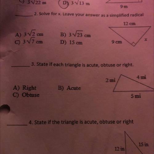 State if triangle is acute obtuse or right