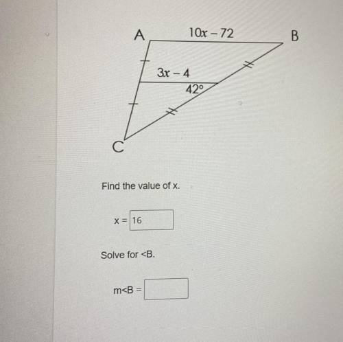 PLEASE HELP 
Solve for measure angle B.