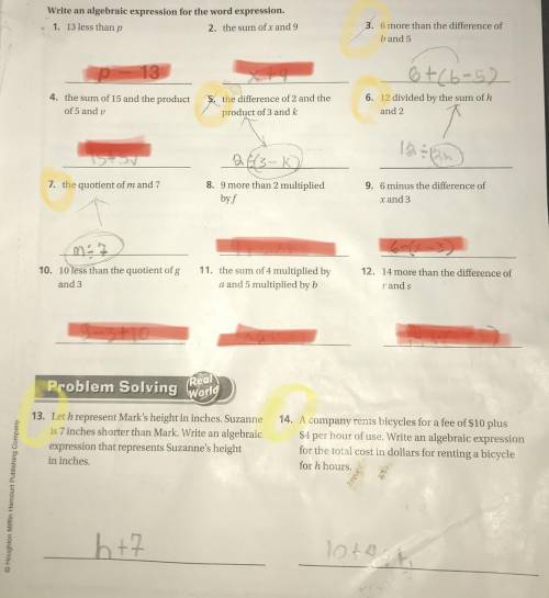 Im helping my little cousin do his math the yellow highlighted ones need to be checked. (NOT THE RE