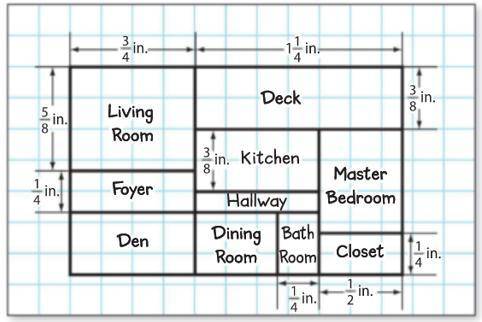 If the blueprint has a scale of 1 inch = 36 feet. Then the foyer would be

____ feet by _____?
20