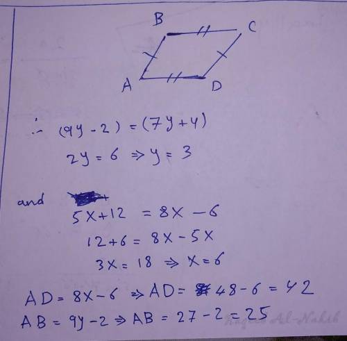 1.7. Examine parallelogram ABCD below.

B
5x+12
с
9y - 2
7y+4
A
8x - 6
D
Determine which of the fol